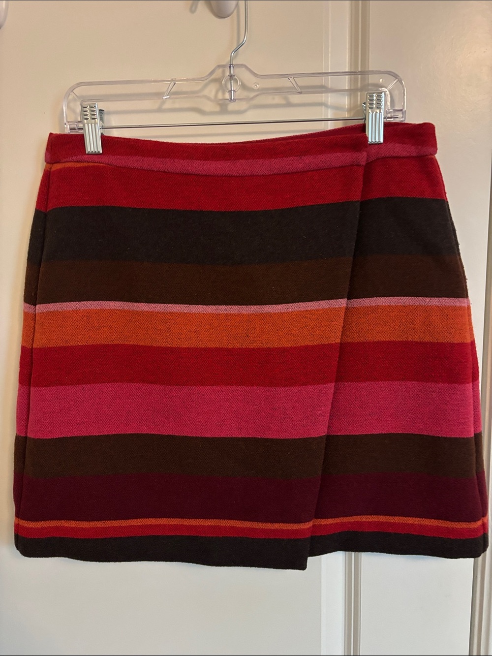 LOFT Wool Blend Striped Multicolor Mini Skirt - Women's Pink Red Stripe 8 #169S